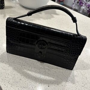 Sleek Black Clutch with Crocodile Texture
